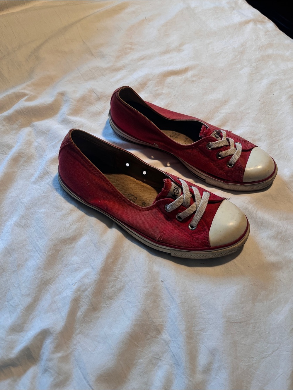 Converse Women’s Red Canvas Lace-Up Slip-On Sneakers